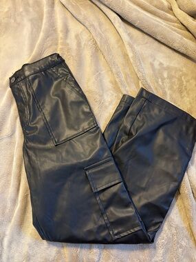 Faux leather cargo pants